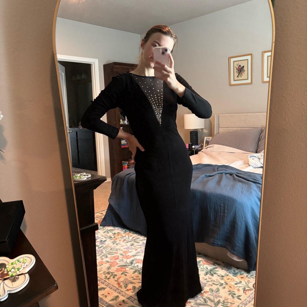 Tadashi Shoji Black Long Sleeve Dress with Studded Detail